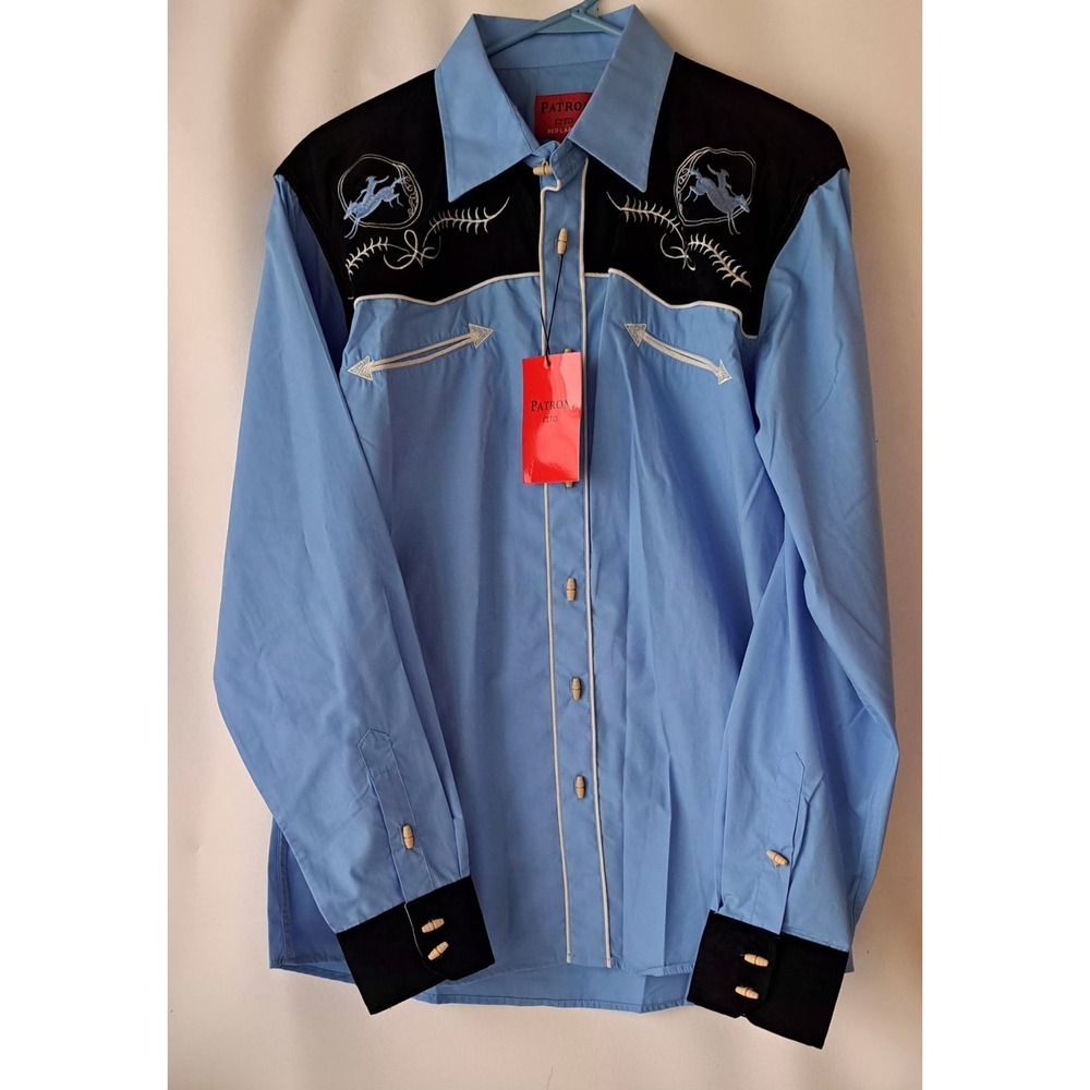 Patron Cito Red Label Western Shirt Mens L Black Embroidered NWT